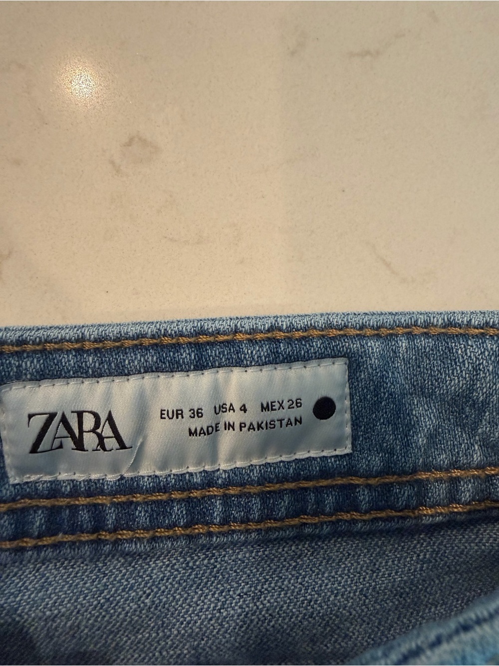 Zara Light Blue Denim Jeans with Tan Stitching